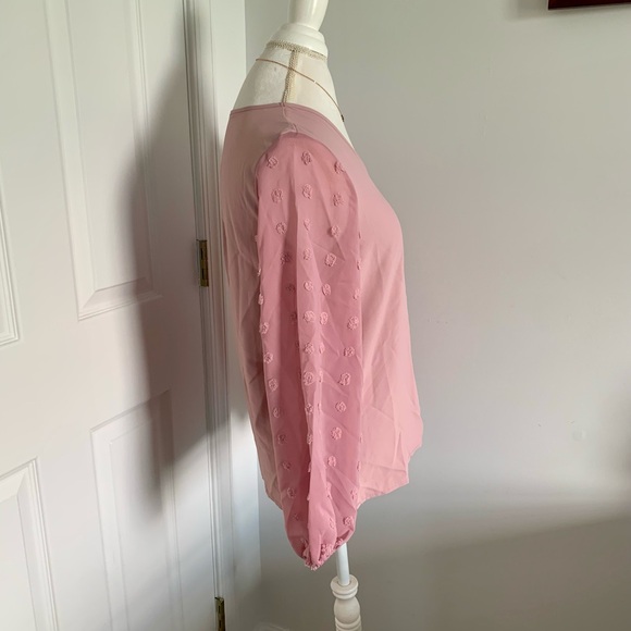 *Host Pick!🎉 Light Pink Swiss Dot Lantern Sleeve V-Neck Blouse - Picture 7 of 11
